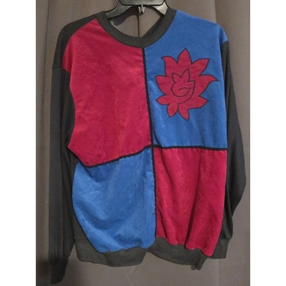 American Spectator Colorblock Graphic Sweatshirt, Blue Burgundy Black, Women's M